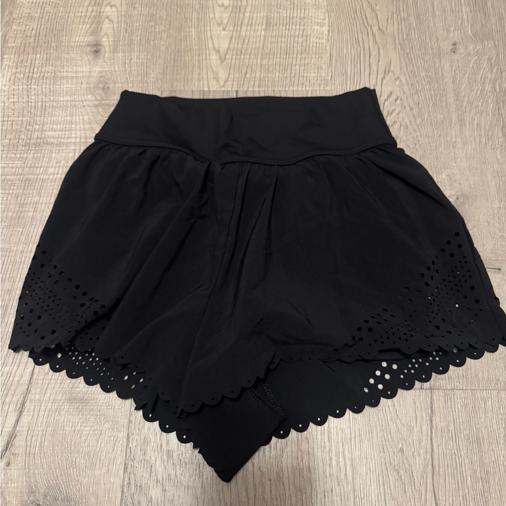 Aerie Black Scalloped Athletic Shorts